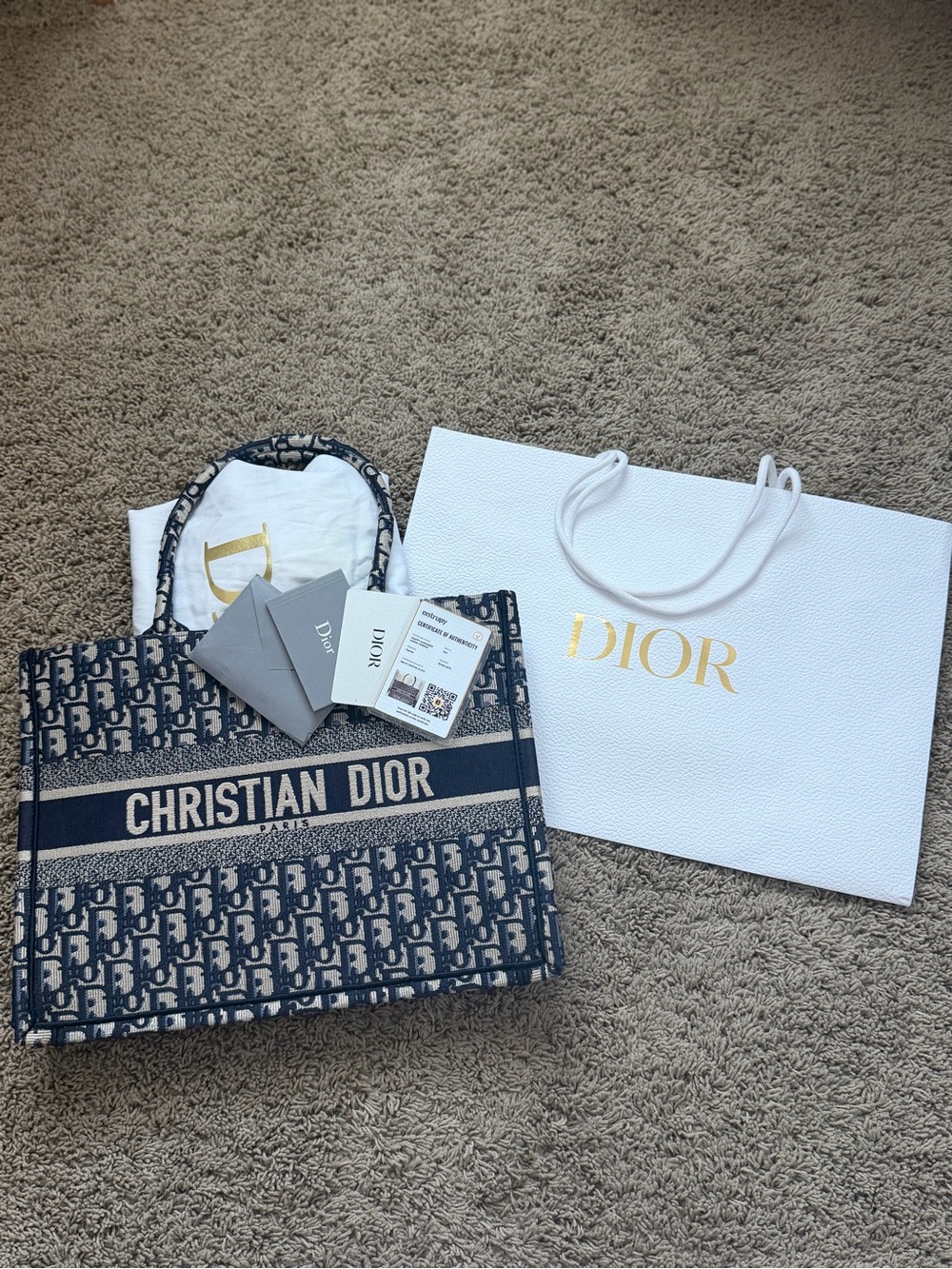 Dior Navy and Beige Oblique Christian Dior Medium Book Tote